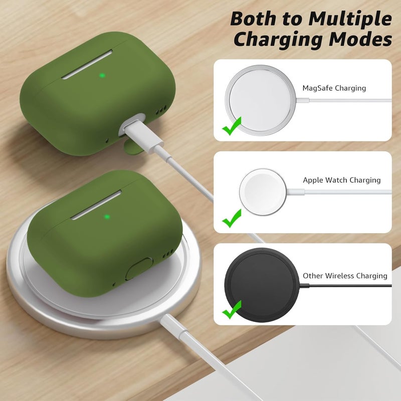 Tandoler Compatible with Airpods Pro 2 Case, Soft Silicone Skin Cover Protective Cases with Cleaner kit and Lanyard Compatible for AirPod Pro 2nd Generation, Front LED Visible - Grass Green - Image 4